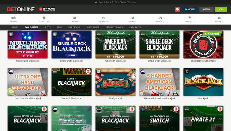 BetOnline Casino Blackjack Games