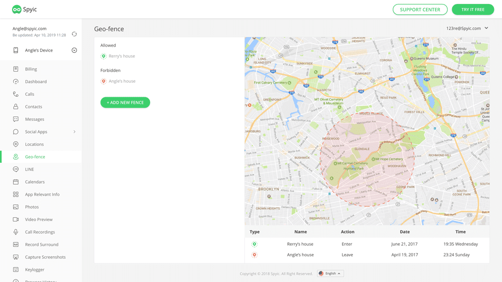 Spyic Geo-Fence Tool