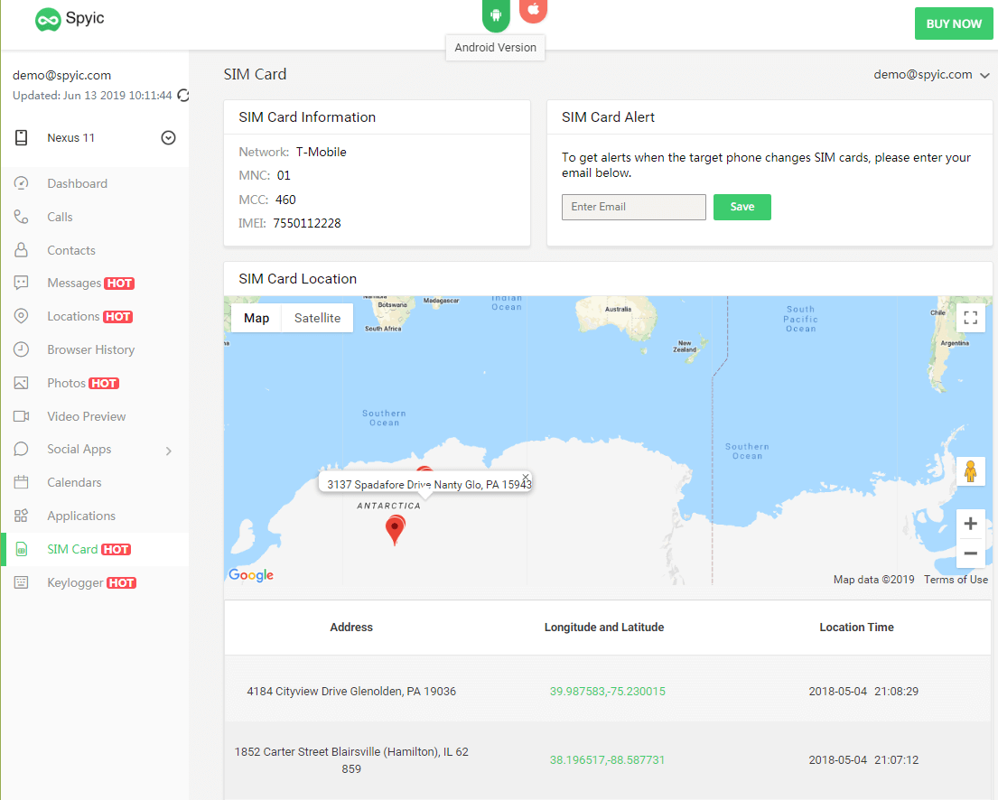 Spyic Sim Card Data