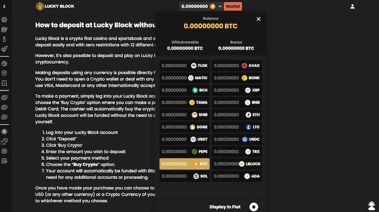 Lucky Block deposits page - the best new online casinos