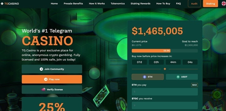 TG Casino start page