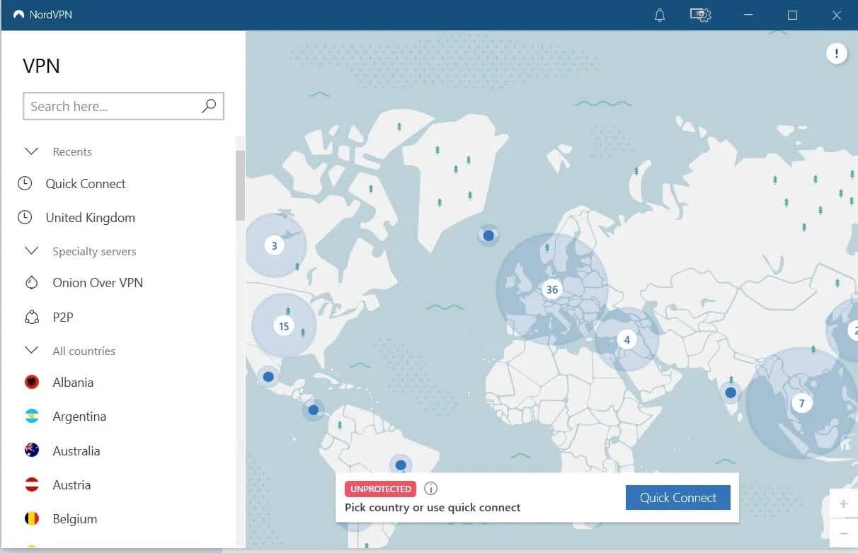 NordVPN’s interface displaying the number of servers