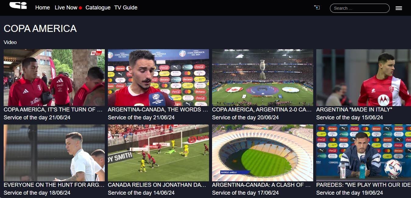 Sportitalialive Watch Copa America Interface