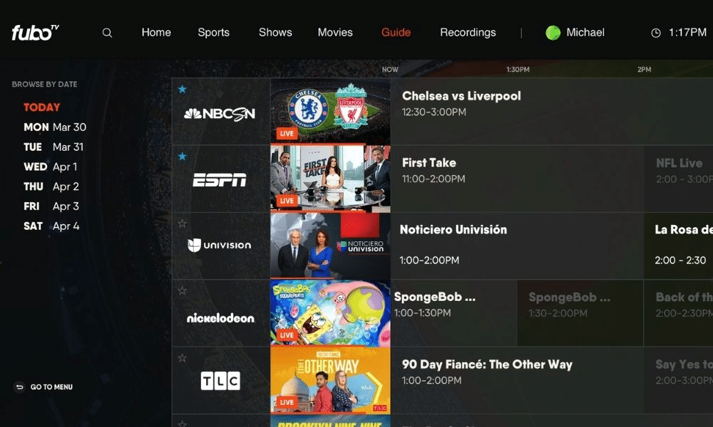 The FuboTV interface