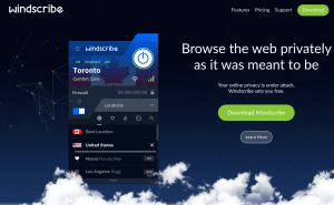 windscribe vpn main page