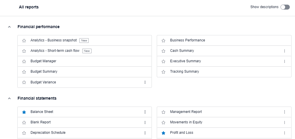 Xero Financial Reports Page